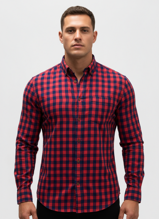 Camisa de botones Old Navy de cuadros color rojo y azul navy Talla L Entalle Slim Fit