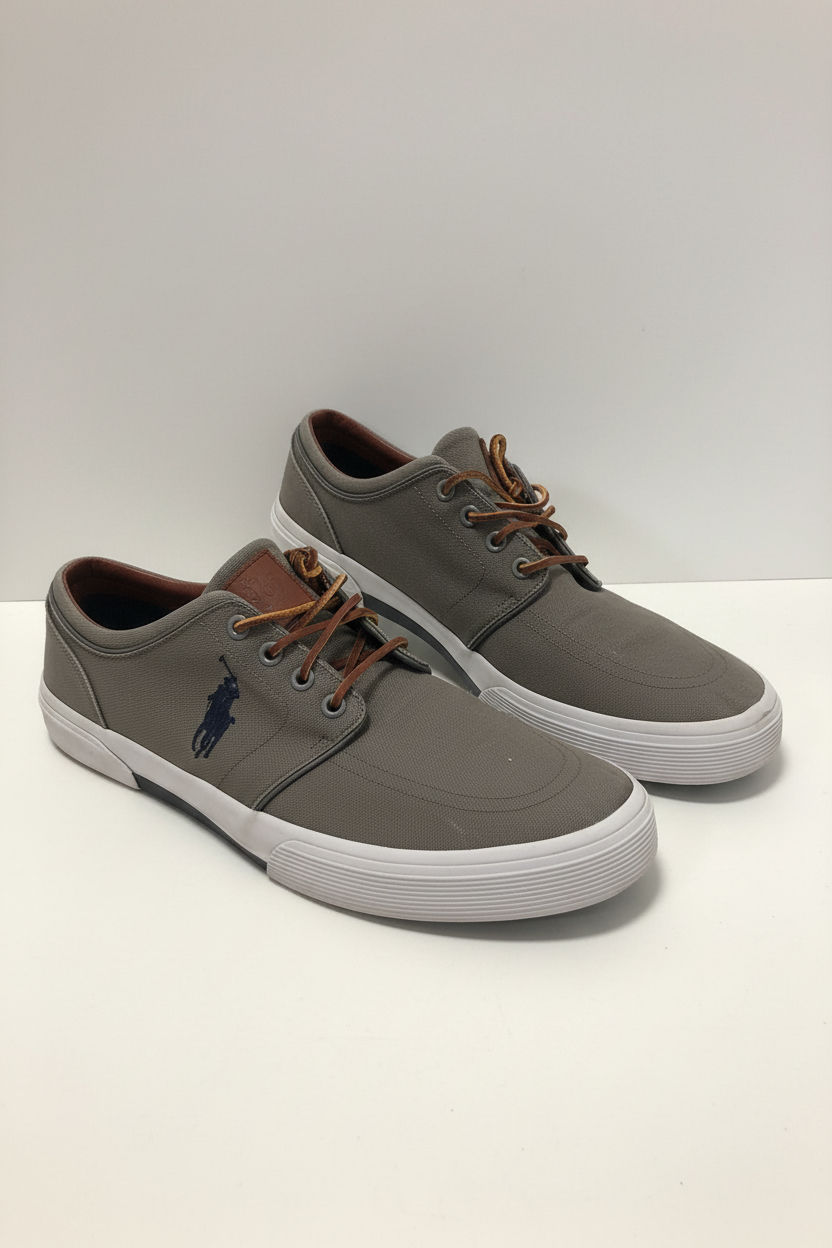 Zapatillas Casuales Polo Ralph Lauren🏇 Color gris con detalles de cuero Talla 11.5