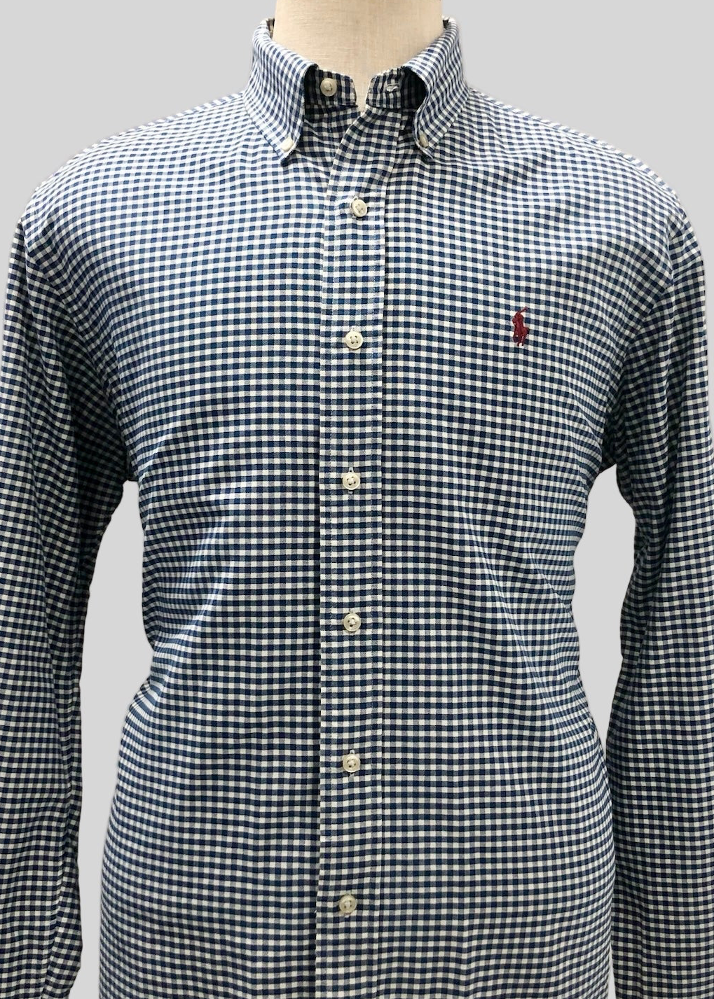 Camisa de botones Polo Ralph Lauren 🏇🏼 con patron de cuadros gingham azul navy y blanco Talla L Entalle Clásico