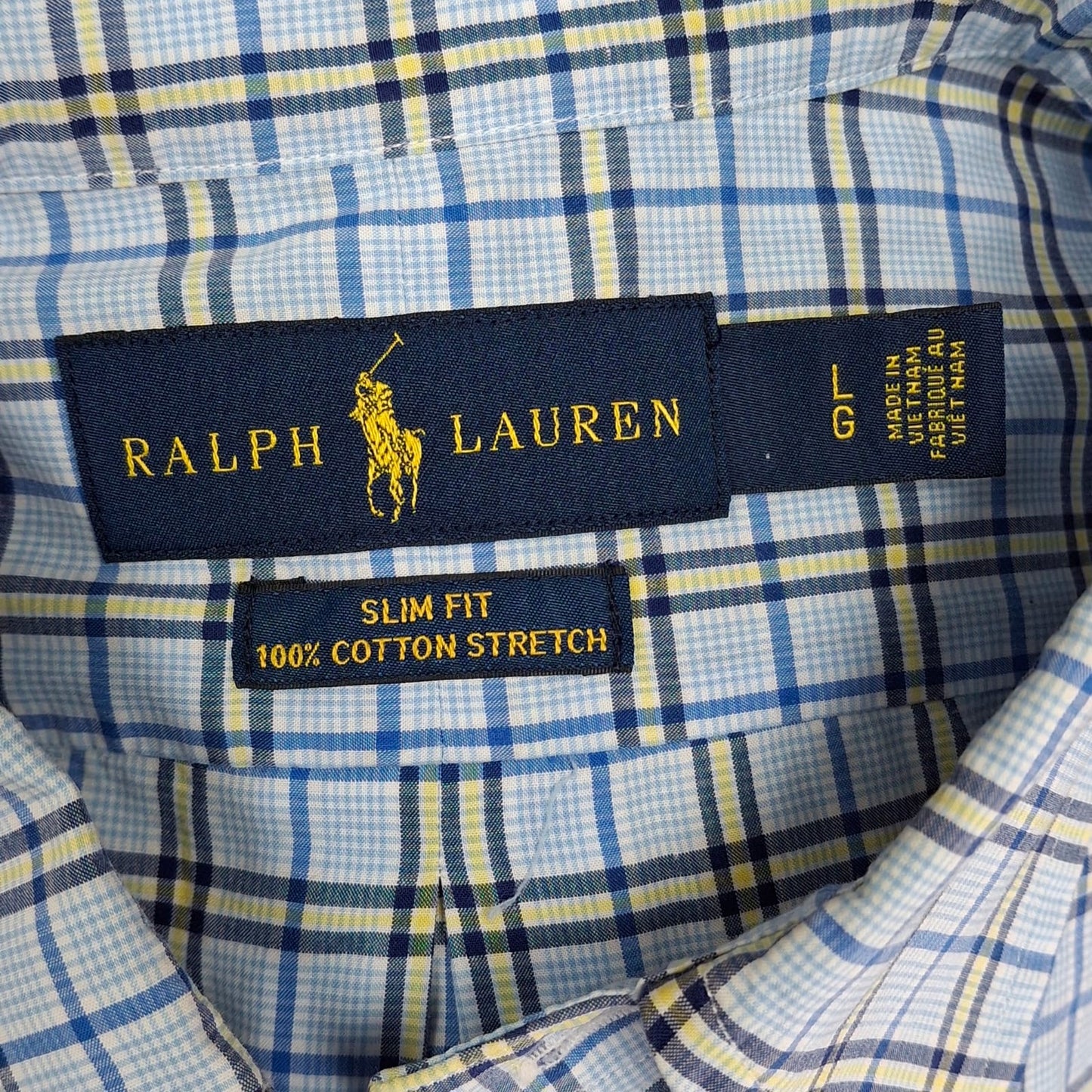 Camisa Polo Ralph Lauren 🏇🏼 de cuadros en color celeste, azul y amarillo Talla L Entalle Slim Fit