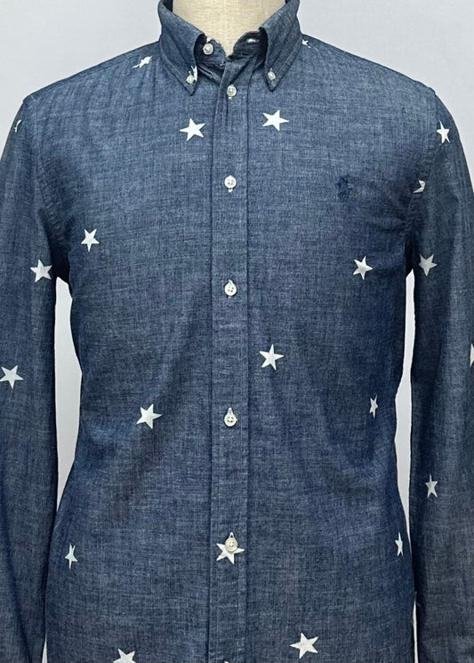 Camisa de jeans Polo Ralph Lauren 🏇🏼 color azul grisáceo y diseño de estrellas Talla L Entalle Slim Fit