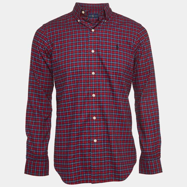 Camisa Polo Ralph Lauren 🏇🏼 color rojo con patron de cuadros azul y amarillo Talla L Entalle Regular