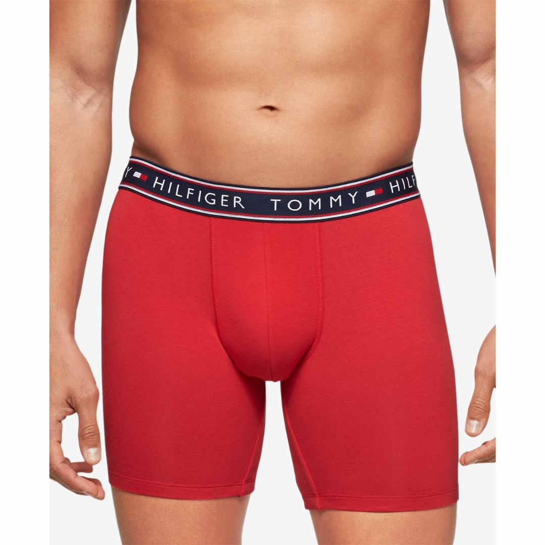 Paquete de 4 Boxer Briefs Tommy Hilfiger 🇺🇸  Tela algodón stretch color rojo, gris y negro Talla M