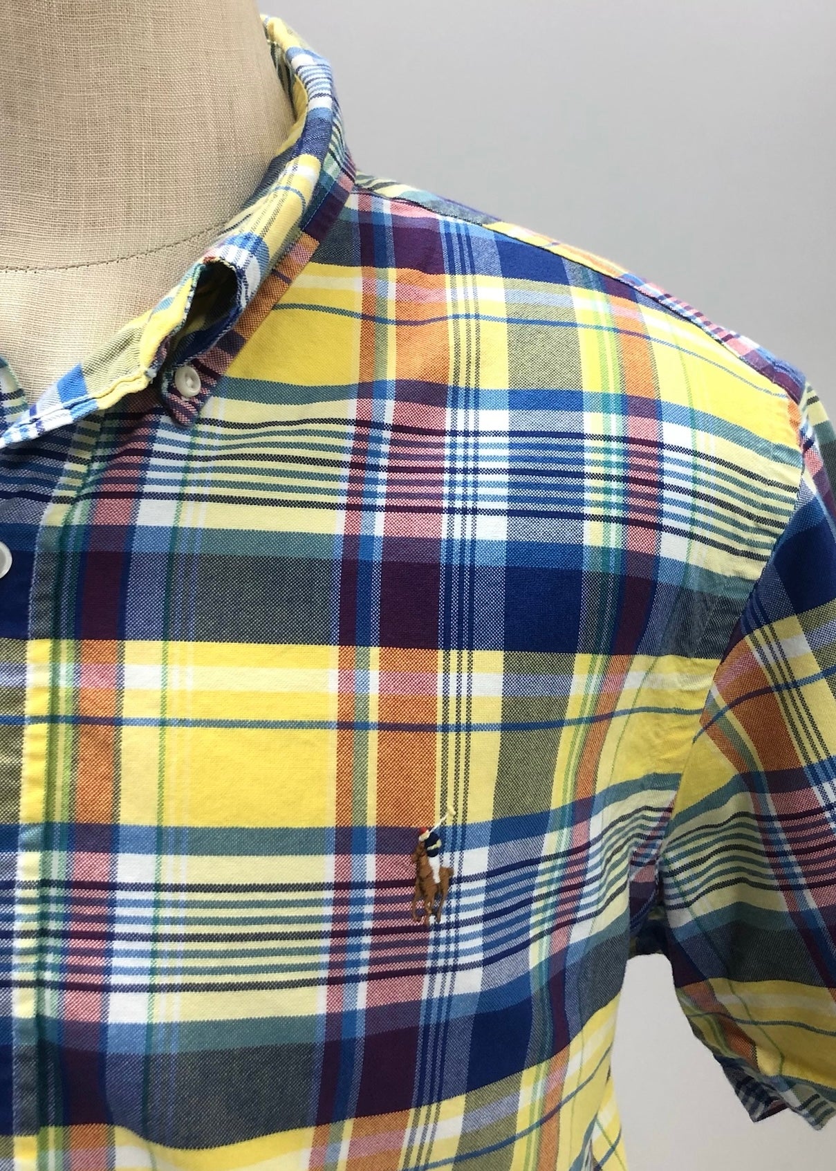Camisa de botones Polo Ralph Lauren 🏇🏼 Oxford de cuadros tartán amarillo, azul y blanco Talla XL Entalle Slim Fit