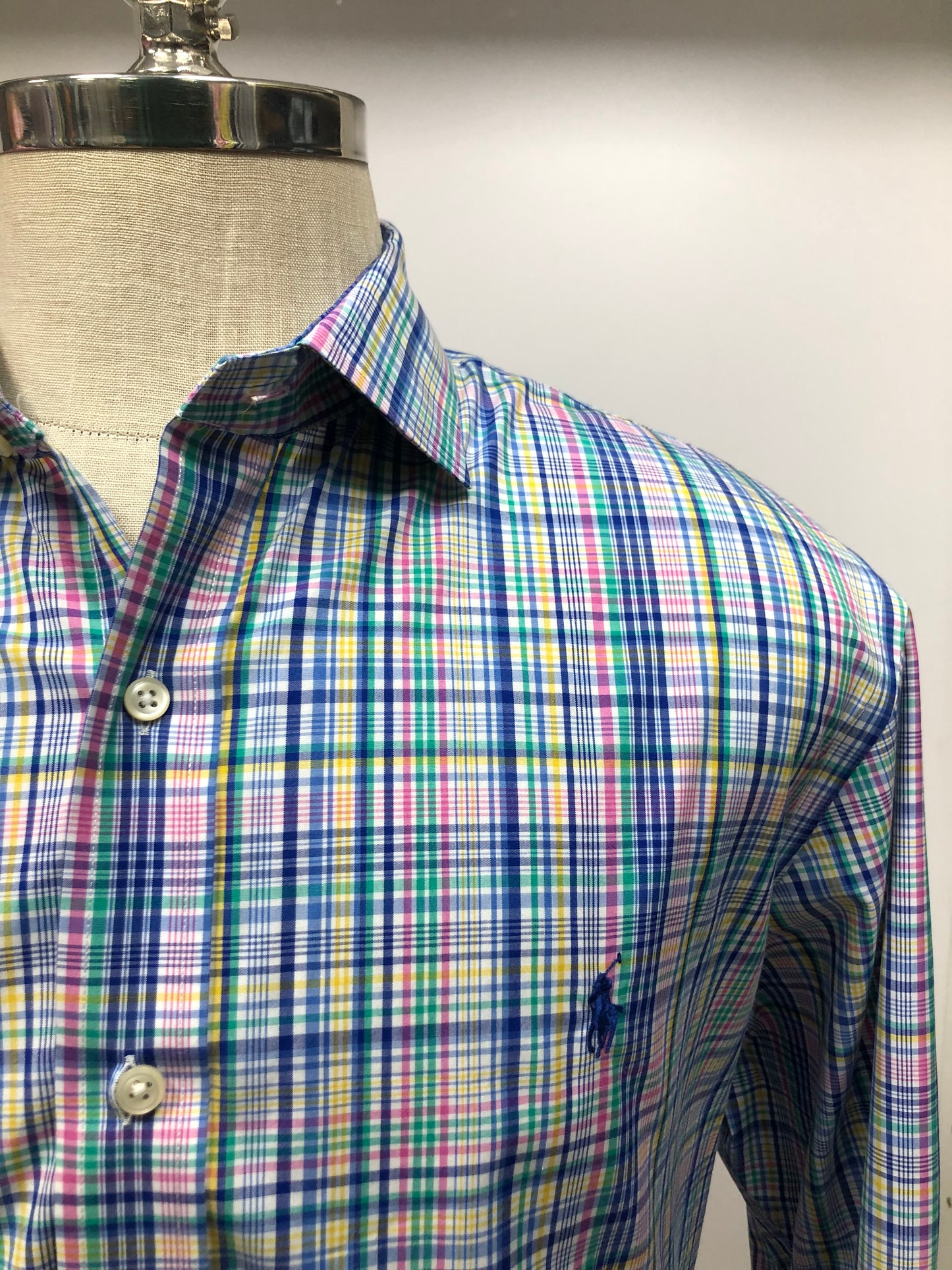 Camisa Polo Ralph Lauren 🏇🏼 con patron de cuadros tartan multicolor Talla XL Entalle Slim Fit