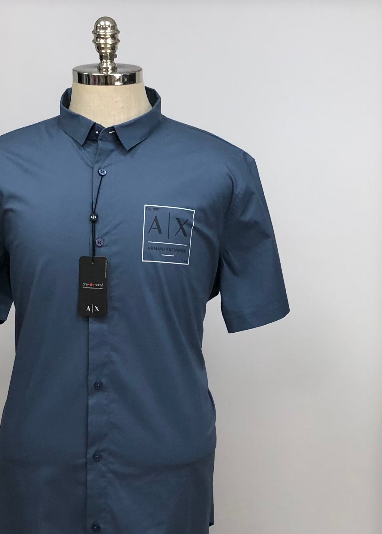 Camisa de botones Armani Exchange 🇮🇹 color azul grisáceo Talla XXL Entalle Slim Fit