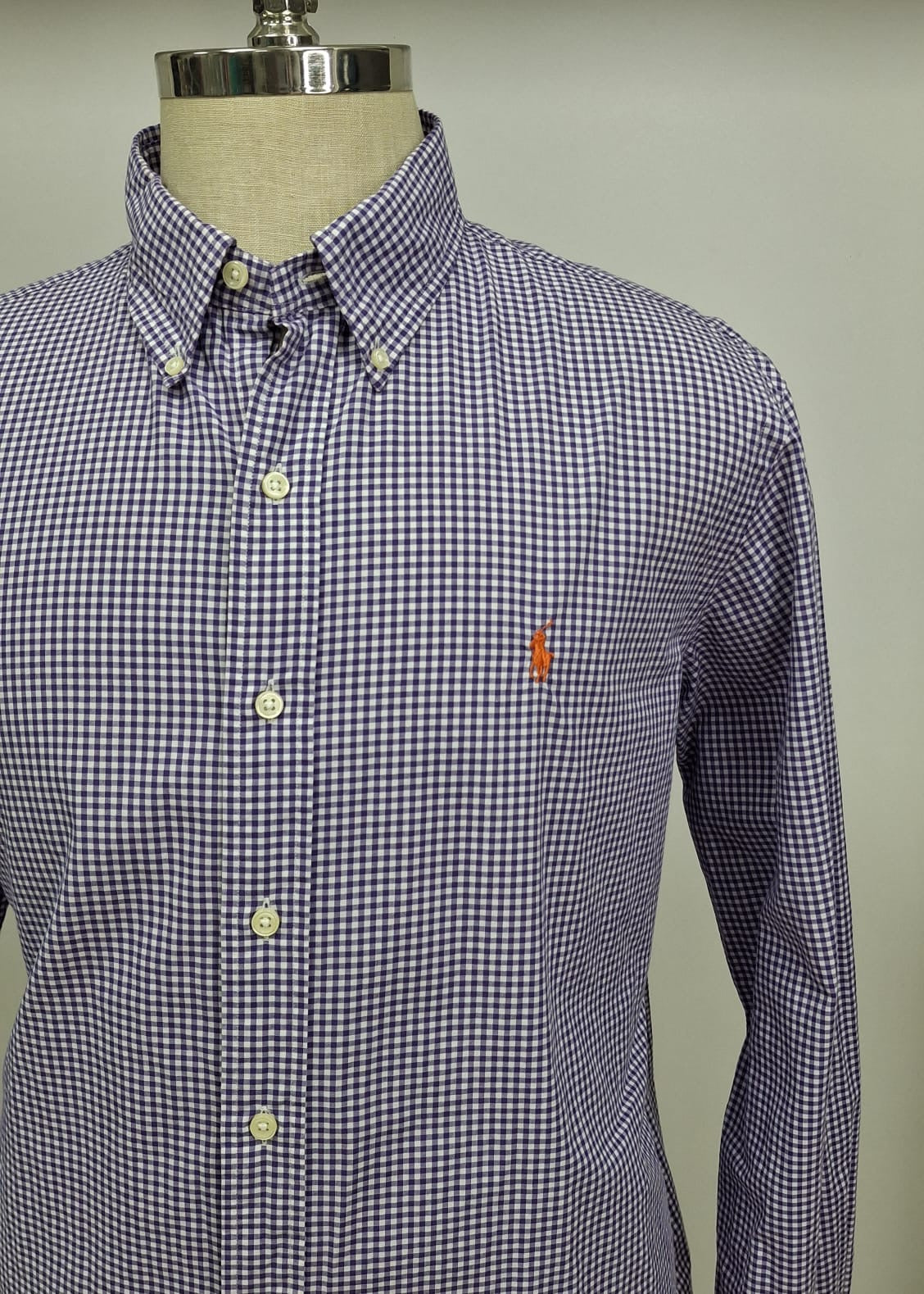 Camisa Polo Ralph Lauren 🏇🏼 con patrón de cuadros gingham morado y blanco Talla XL Entalle Regular