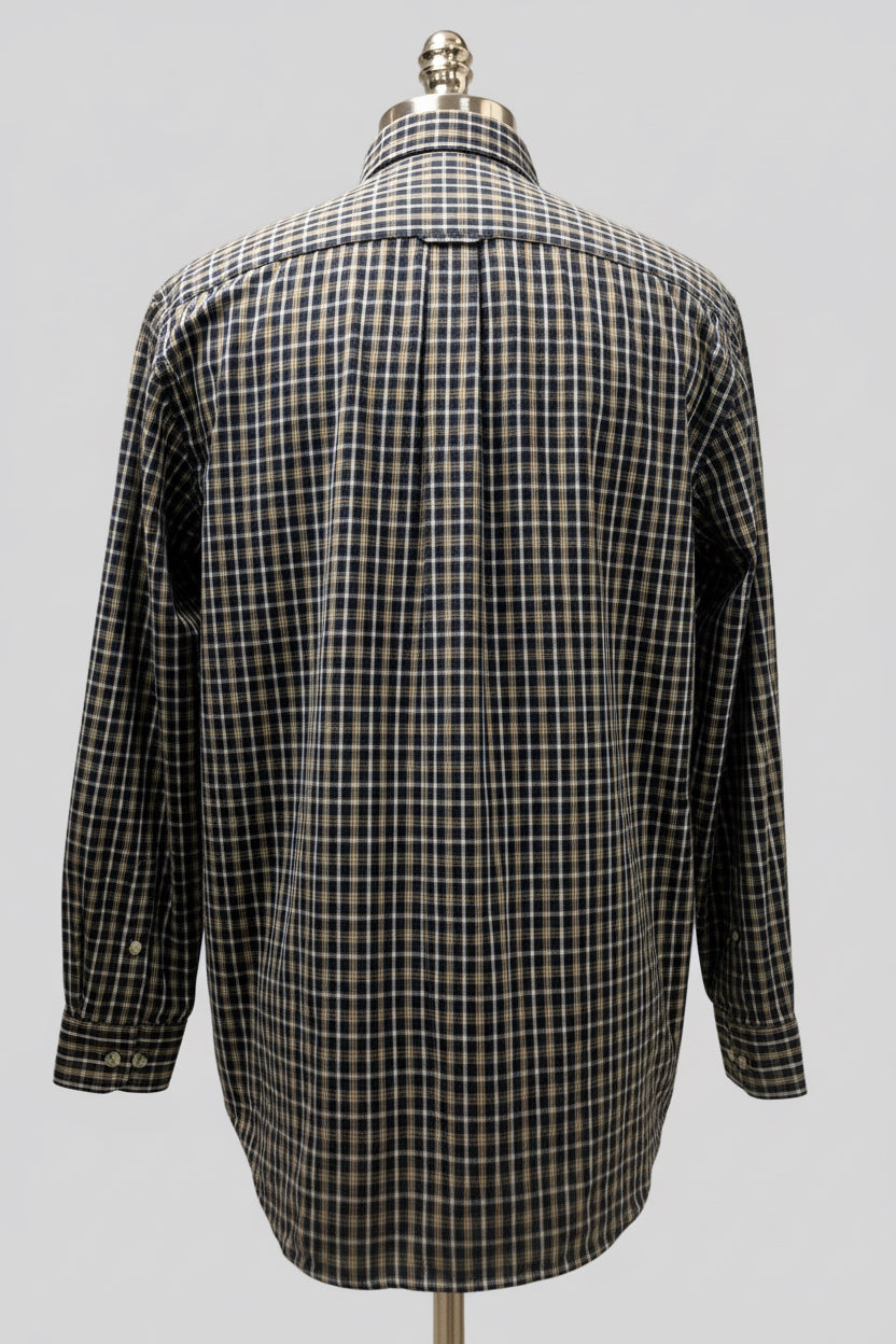 Camisa de botones Columbia 🔹 con patrón de cuadros en color azul, kaki y blanco Talla L