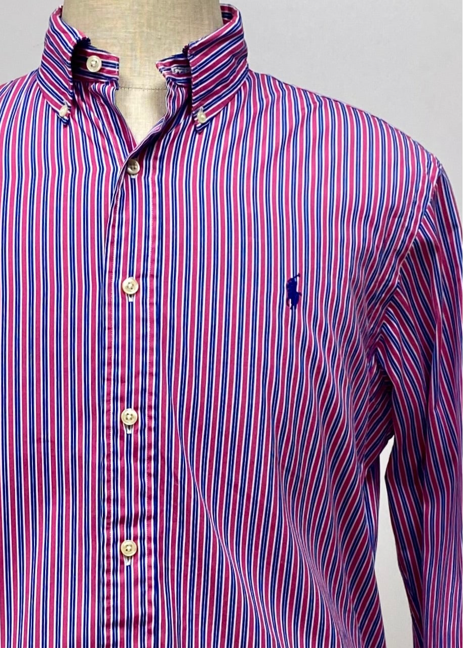 Camisa Polo Ralph Lauren 🏇🏼 con patrón de rayas rojo, azul y blanco Talla L Entalle Custom Fit