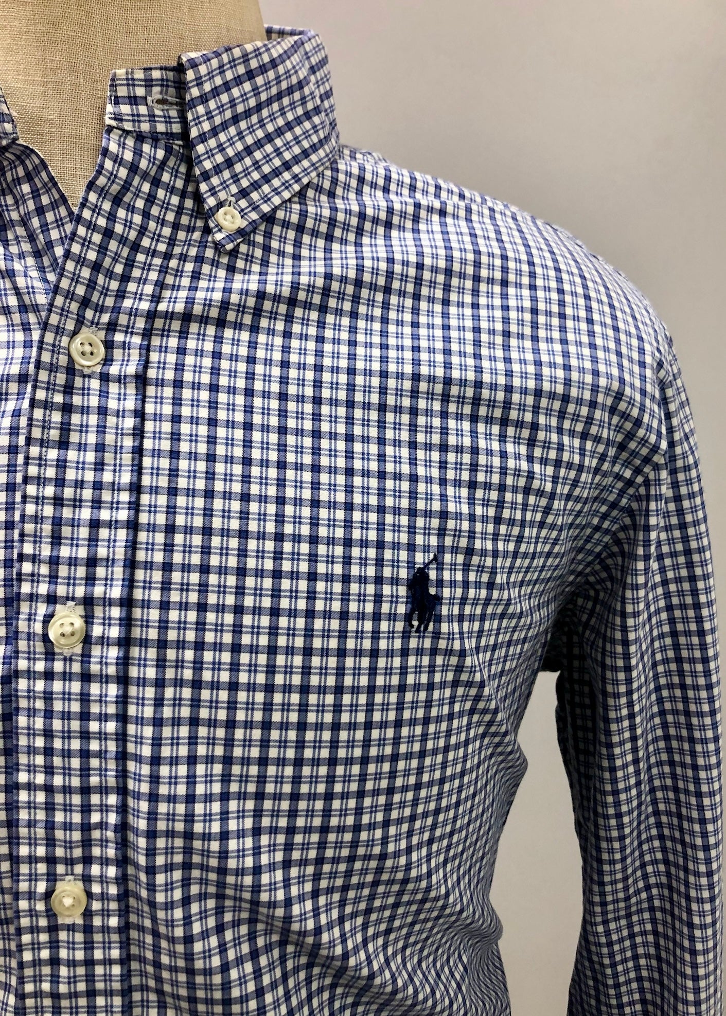 Camisa de botones Polo Ralph Lauren 🏇🏼 de cuadros azul navy y blanco Talla L Entalle Regular