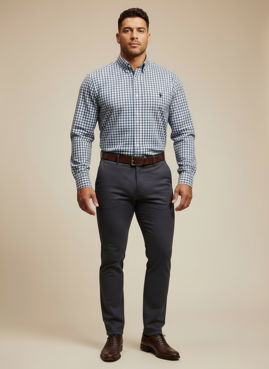 Camisa de botones Polo Ralph Lauren 🏇🏼 de cuadros azul navy y blanco Talla L Entalle Regular