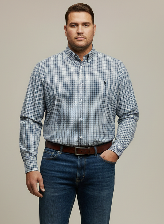 Camisa de botones Polo Ralph Lauren 🏇🏼 de cuadros azul navy y blanco Talla L Entalle Regular