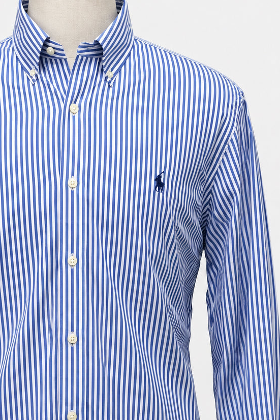 Camisa Polo Ralph Lauren 🏇🏼 color blanco con patrón de rayas en azul Talla XL Entalle Clásico