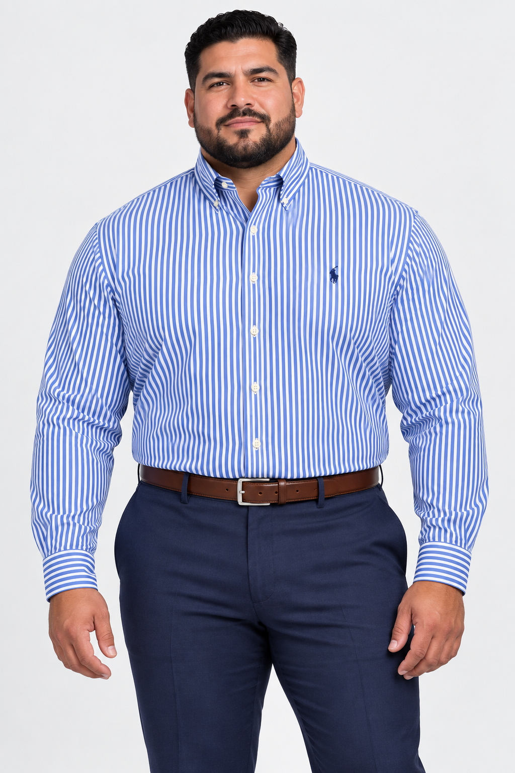 Camisa Polo Ralph Lauren 🏇🏼 color blanco con patrón de rayas en azul Talla XL Entalle Clásico