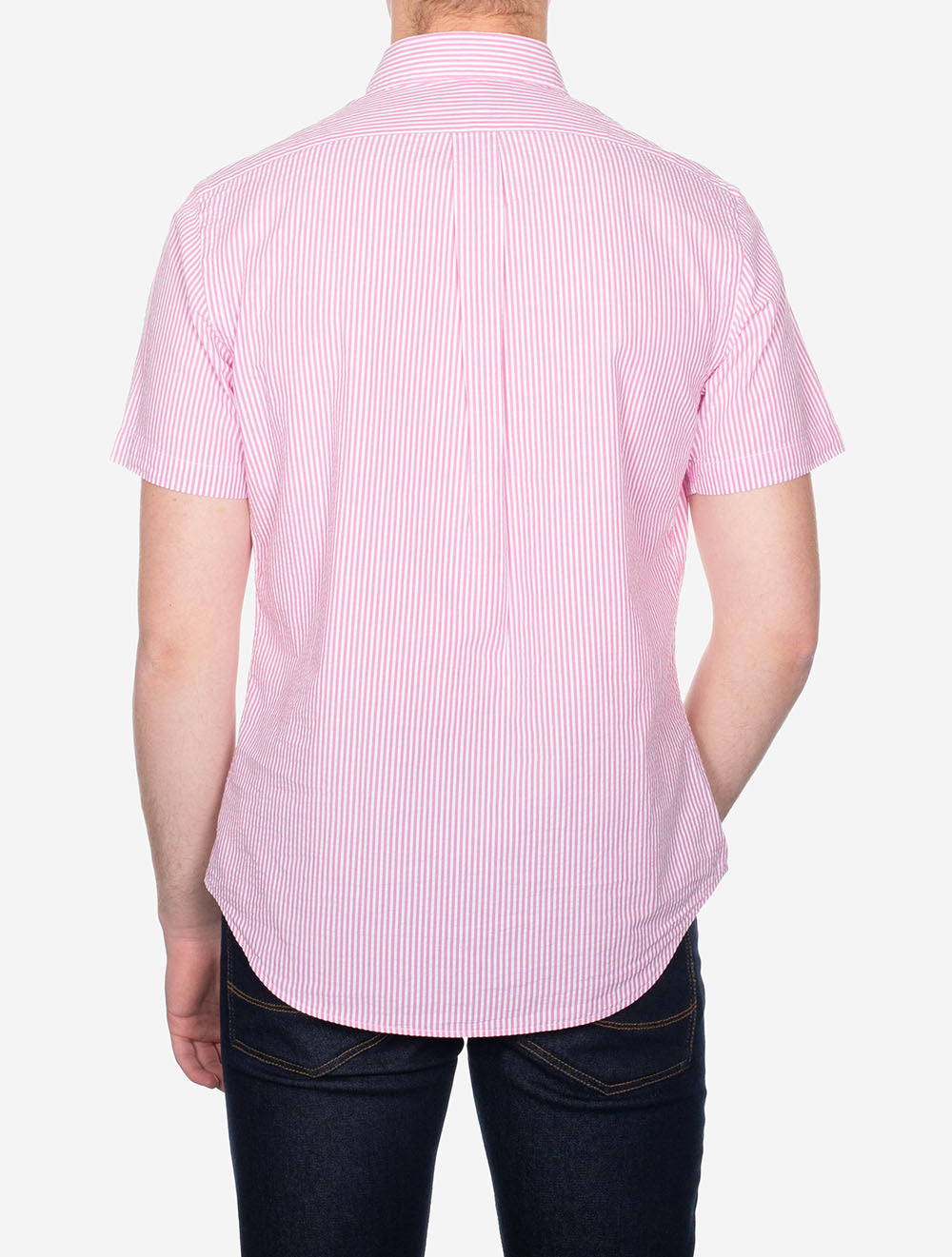 Camisa Polo Ralph Lauren 🏇🏼  Color blanco con patrón de rayas en rosado Seersucker Talla XXL Entalle Clásico