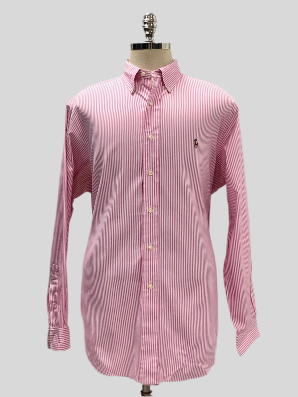 Camisa de botones Polo Ralph Lauren 🏇🏼 con patrón de rayas en color rosado y blanco Talla XL Entalle Clásico
