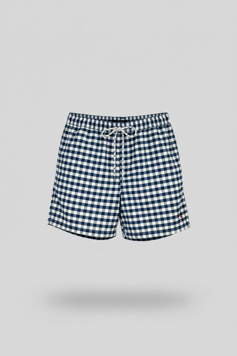 Short de baño Brooks Brothers 🐑 de cuadros gingham en color azul navy y blanco Talla XL
