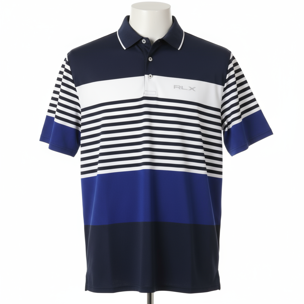 Camiseta Polo Ralph Lauren 🏇🏼 Tela performance de rayas color azul navy, blanco y azul Talla L Entalle Regular