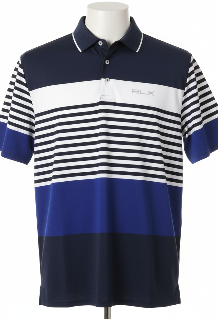 Camiseta Polo Ralph Lauren 🏇🏼 Tela performance de rayas color azul navy, blanco y azul Talla L Entalle Regular