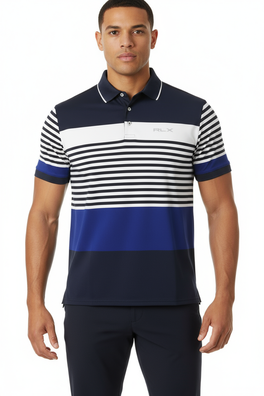 Camiseta Polo Ralph Lauren 🏇🏼 Tela performance de rayas color azul navy, blanco y azul Talla L Entalle Regular