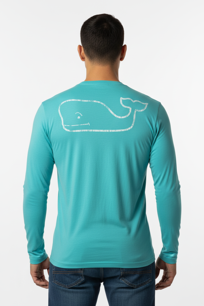 Camiseta de bolsillo Vineyard Vines 🐳 color turquesa claro con Diseño de ballena en blanco Talla M