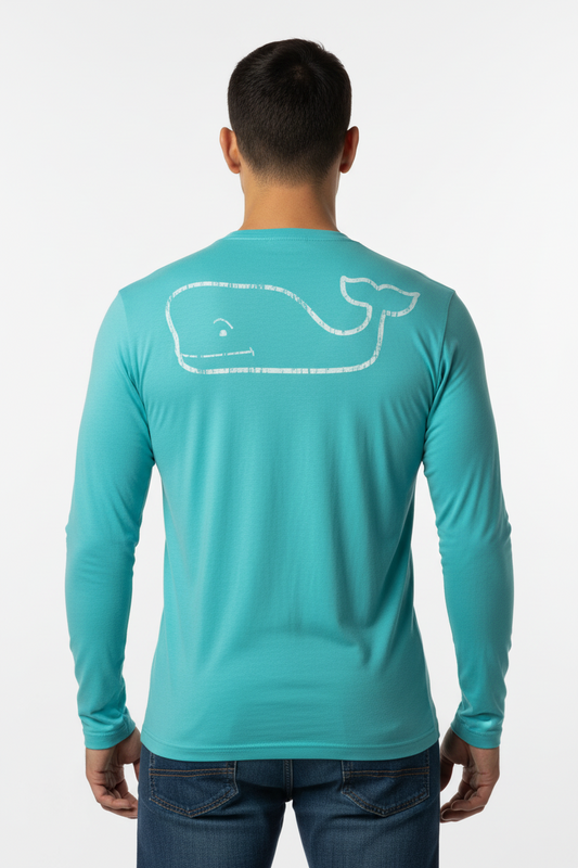 Camiseta de bolsillo Vineyard Vines 🐳 color turquesa claro con Diseño de ballena en blanco Talla M