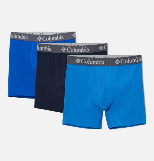 Combo de 3 Boxers Briefs Columbia 🔷 Tela de algodón stretch color celeste, azul y negro Talla S