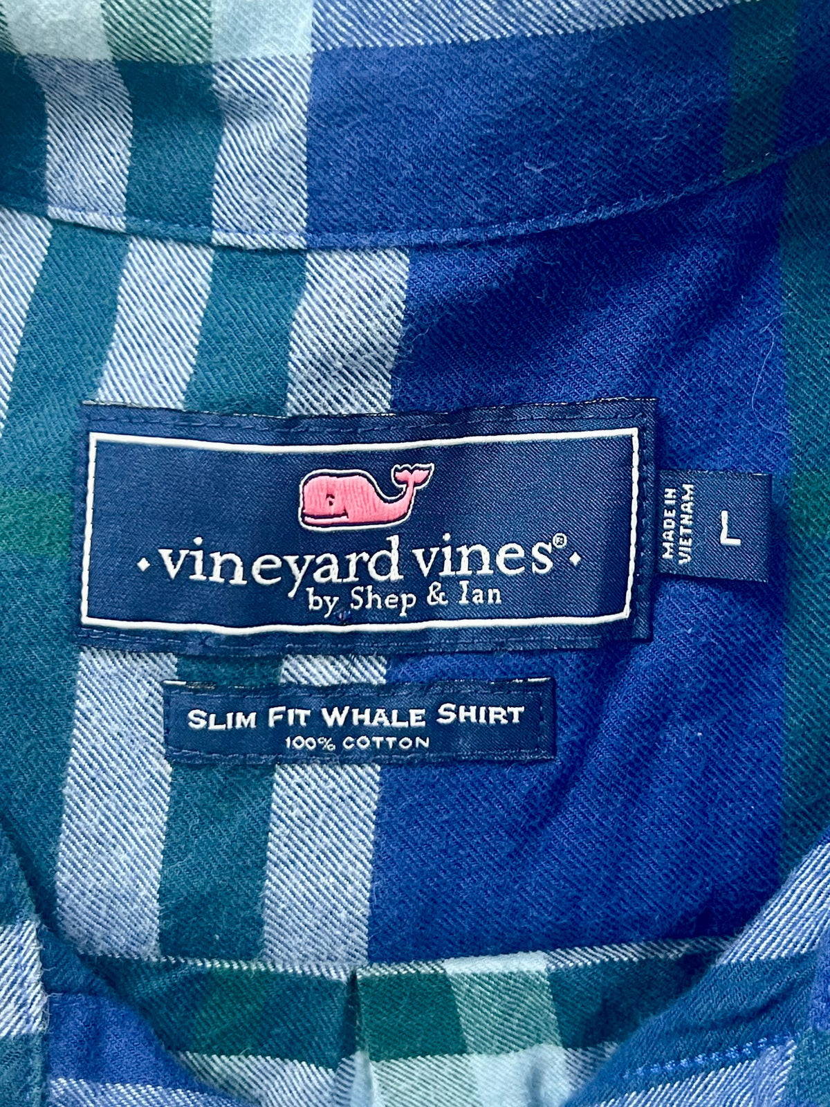 Camisa de botones Vineyard Vines 🐳 de cuadros en color azul, verde y blanco Talla L Entalle Slim Fit