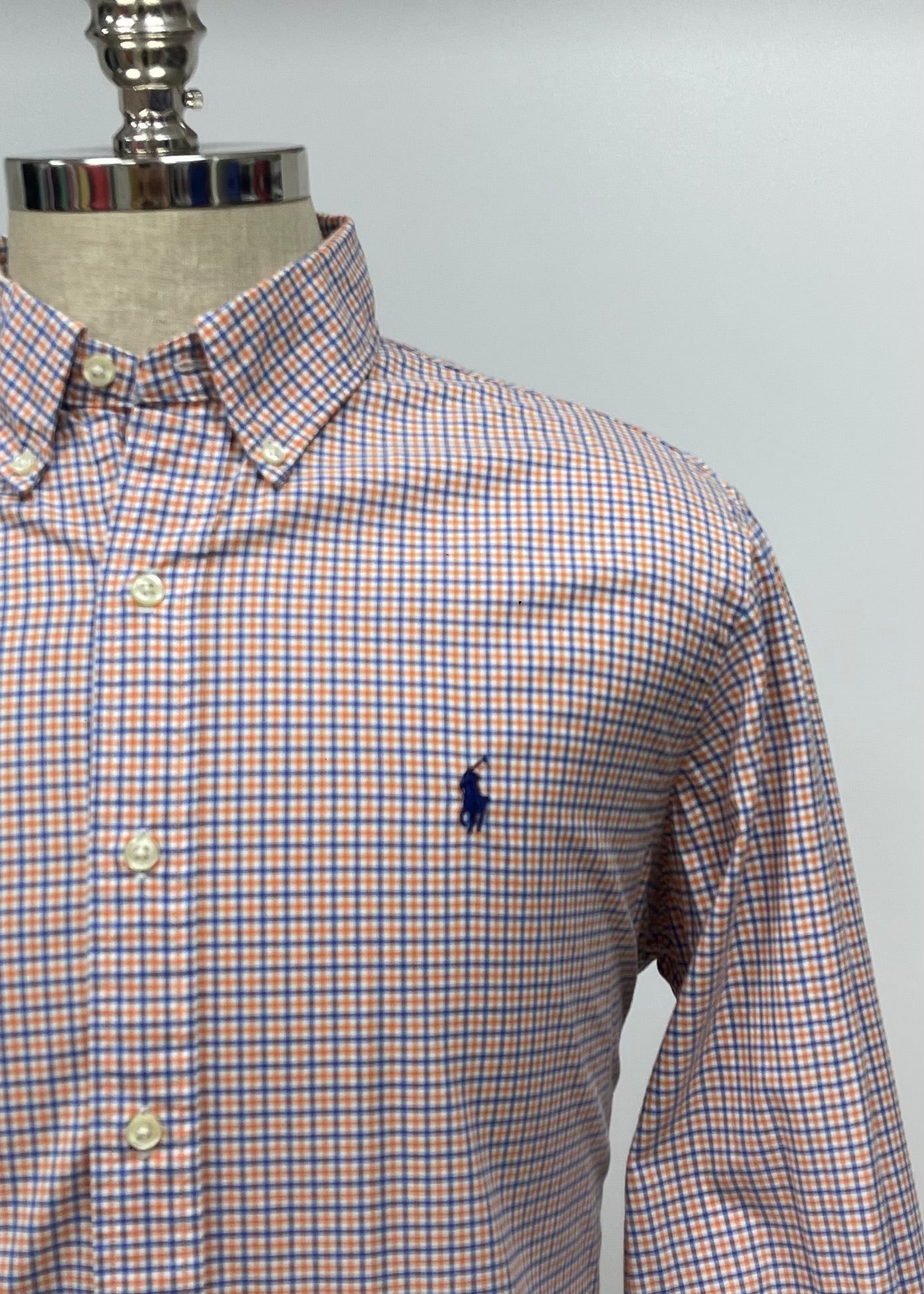 Camisa de cuadros Polo Ralph Lauren🏇 en color naranja, azul y blanco Talla L Entalle Regular