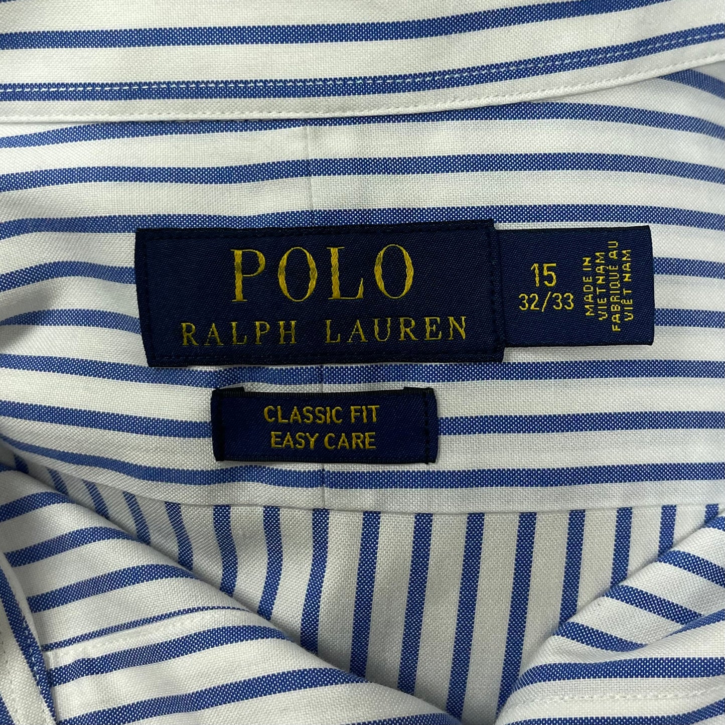 Camisa de botones Polo Ralph Lauren 🏇🏼 color blanco con rayas en color azul Talla M entalle clásico