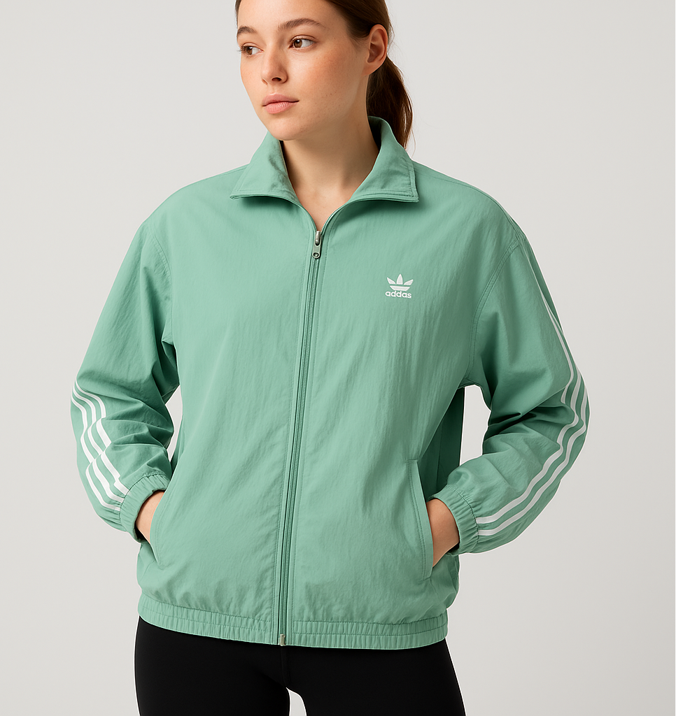 Jacket de mujer Adidas 🏃🏻‍♂️ color verde menta y rayas en blanco con zíper completo Talla XL
