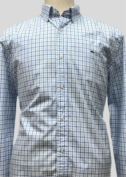 Camisa de botones Vineyard Vines 🐳 color blanco de cuadros en color celeste y azul Talla L Entalle Clasico (ver descripción)
