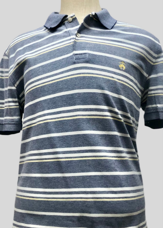 Camiseta Polo Brooks Brothers 🐑 color gris con patrón de rayas en color blanco y amarillo Talla XL Entalle Slim Fit