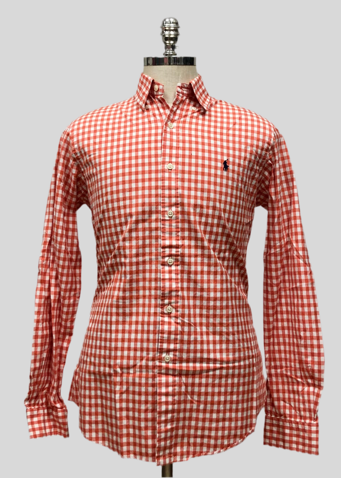 Camisa Polo Ralph Lauren 🏇🏼 con patron de cuadros gingham naranja y blanco Talla M Entalle Custom Fit
