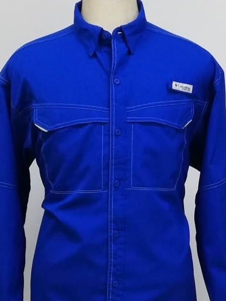 Camisa de botones Columbia 🔹color azul con Omni Shade Manga larga Talla L