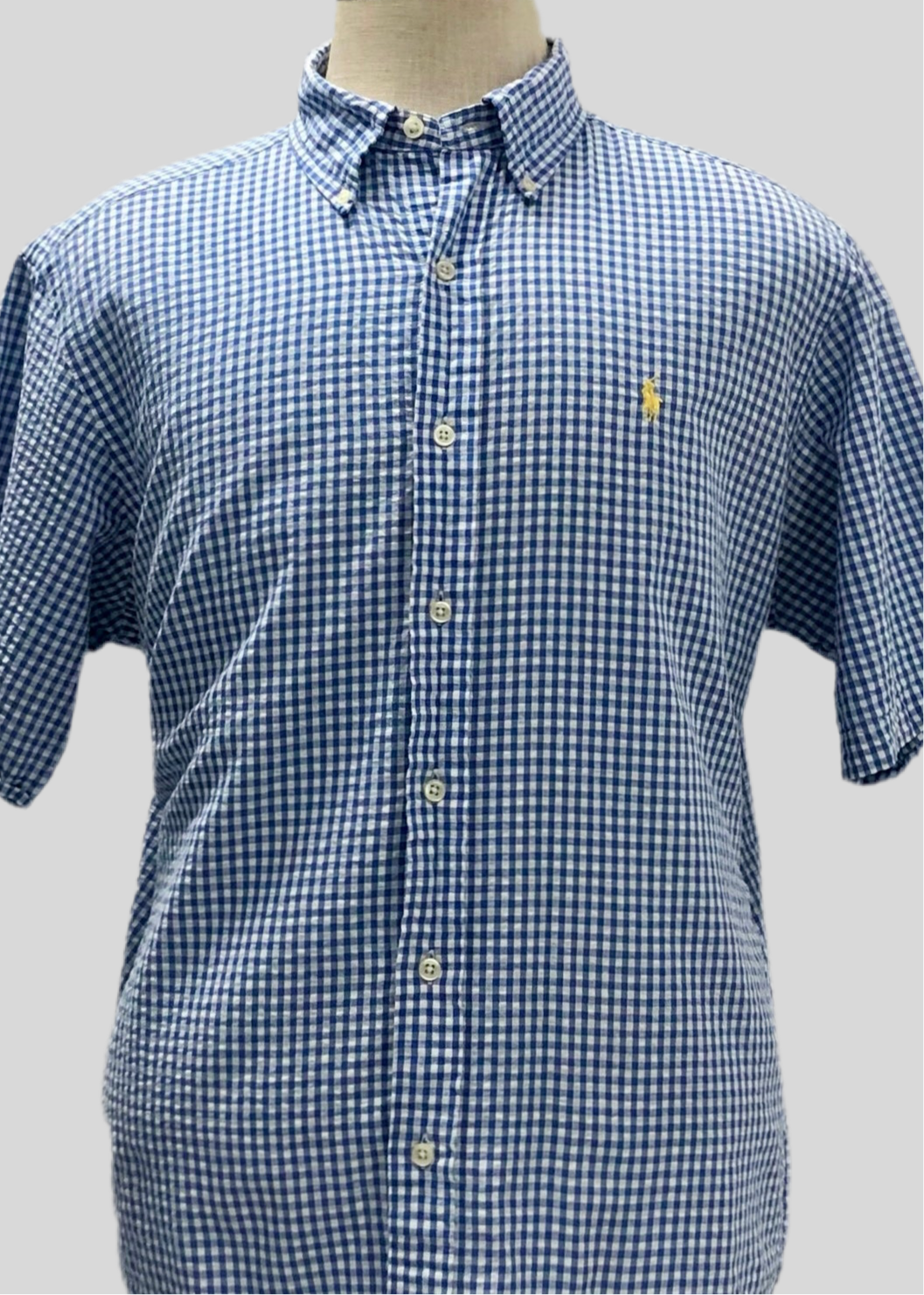 Camisa de botones Polo Ralph Lauren 🏇🏼 Seersucker de cuadros gingham en azul y blanco Talla XL Entalle Clásico