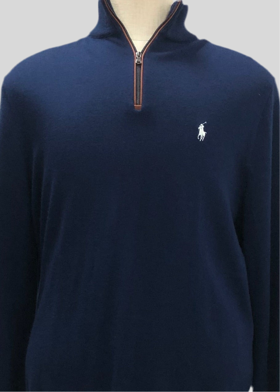 Sueter Jersey Polo Ralph Lauren 🏇🏼 color azul oscuro con logo en blanco Talla L (ver descripción)