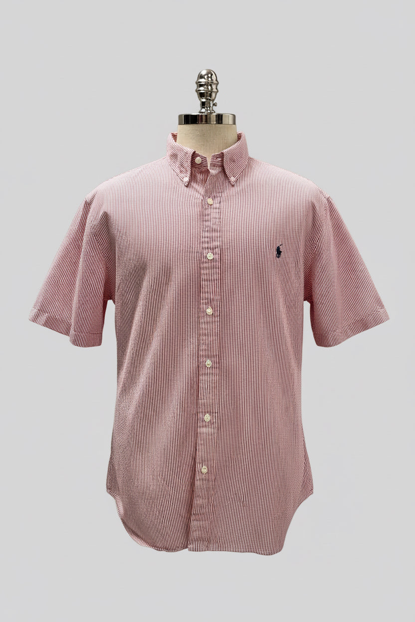 Camisa de botones Polo Ralph Lauren 🏇🏼 Seersucker de rayas en rojo y blanco Talla XXL Entalle Clásico