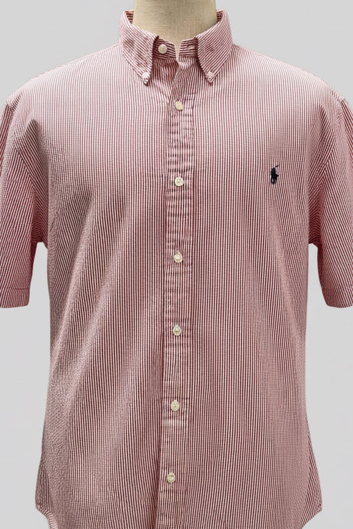 Camisa de botones Polo Ralph Lauren 🏇🏼 Seersucker de rayas en rojo y blanco Talla XXL Entalle Clásico