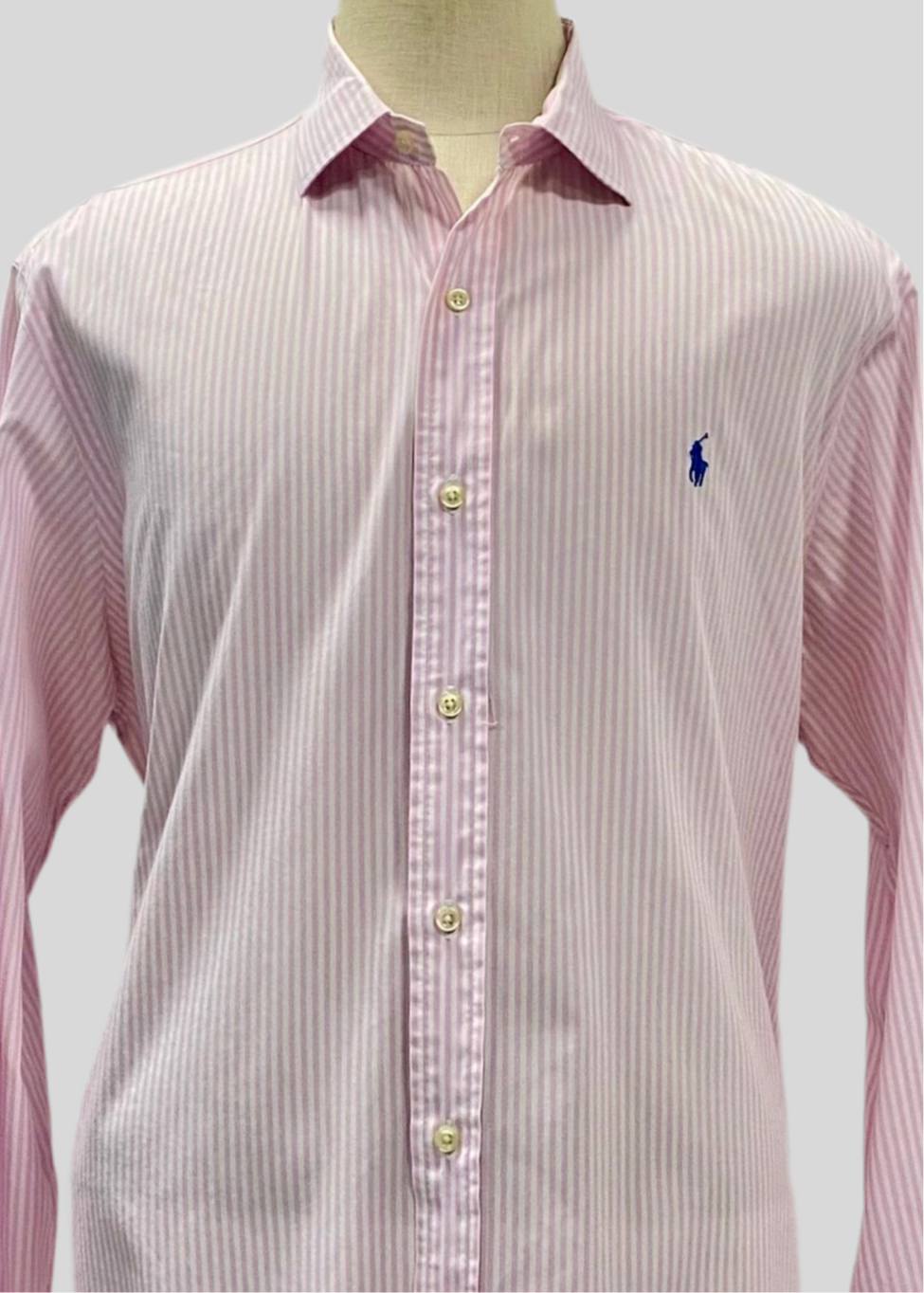 Camisa Polo Ralph Lauren 🏇🏼 de rayas en color rosado claro y blanco Talla XL Entalle Clásico