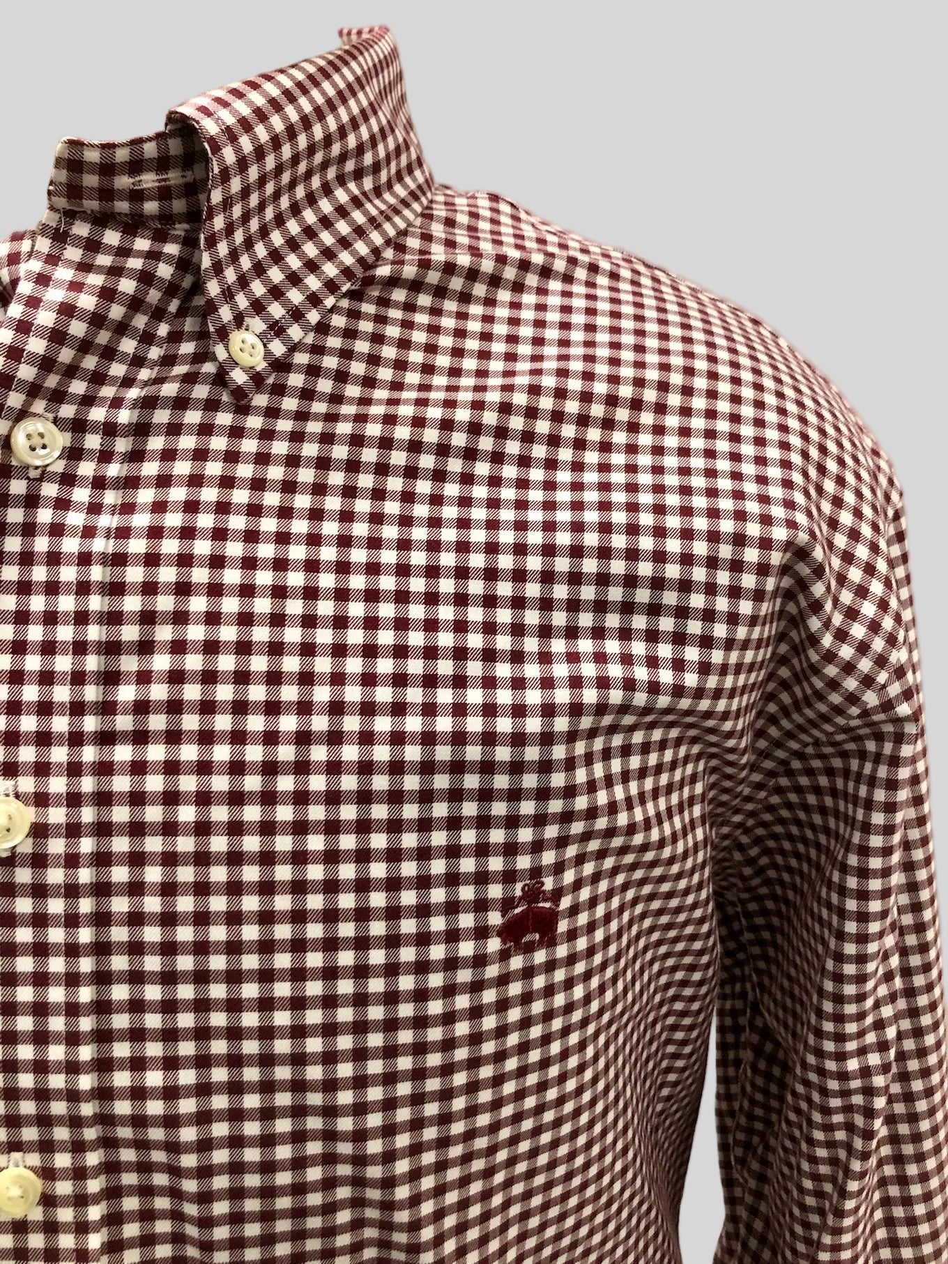 Camisa Brooks Brothers 🐑 con patrón de cuadros gingham en rojo oscuro y blanco Talla XL Entalle Regular