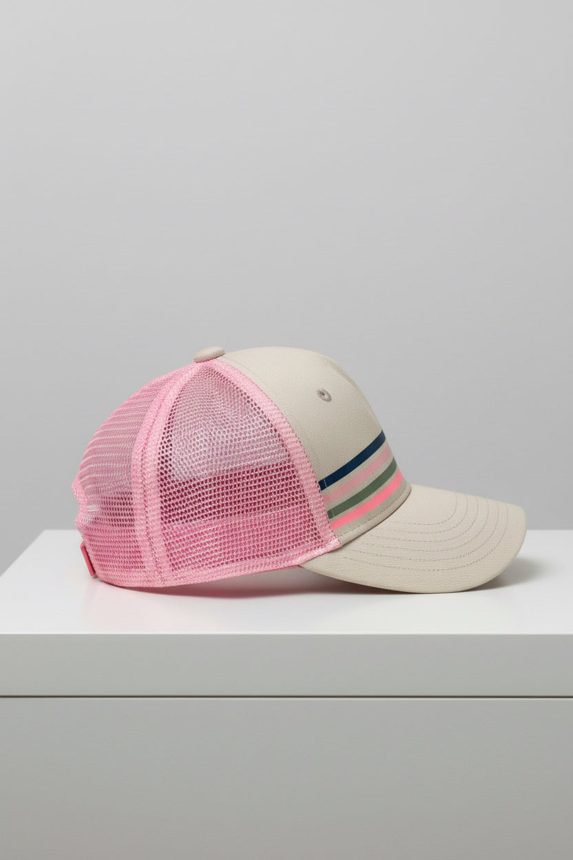 Gorra de mujer Vineyard Vines 🐳 color kaki y rosado con diseño de rayas