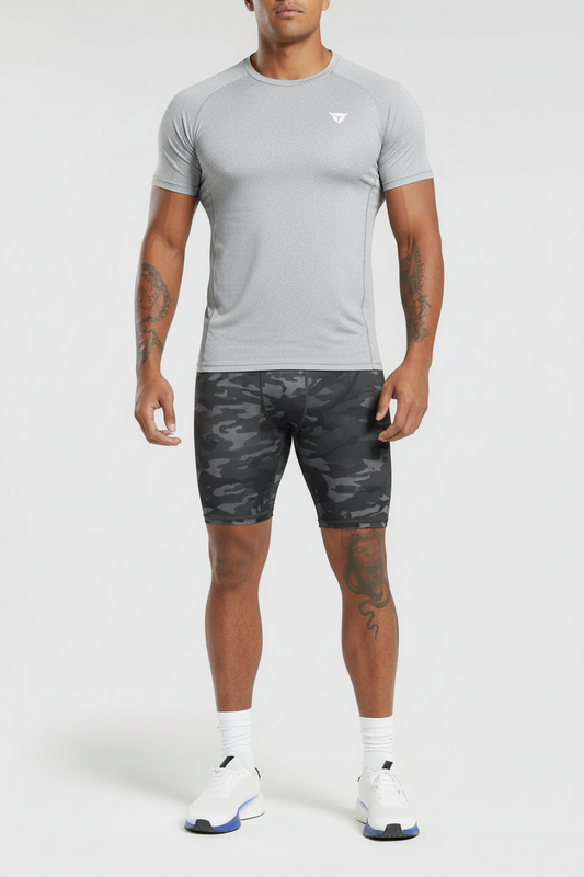 Short Deportivo de compresión Gymshark 🏋🏼‍♂️ Baselayer Tela performance Diseño de grafito en color gris y negro talla S