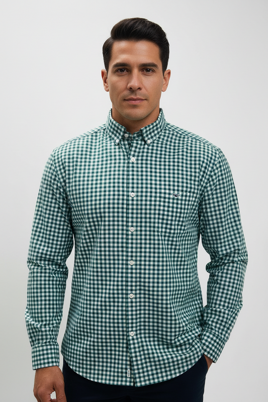 Camisa Vineyard Vines 🐳 de cuadros gingham en color verde oscuro y blanco Talla L Entalle Clásico