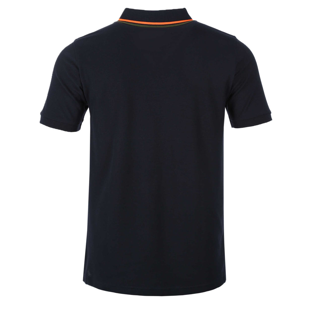 Camiseta Polo Psycho Bunny 🐰  Pique en color azul navy y naranja con diseño de cuello Talla M Entalle Regular