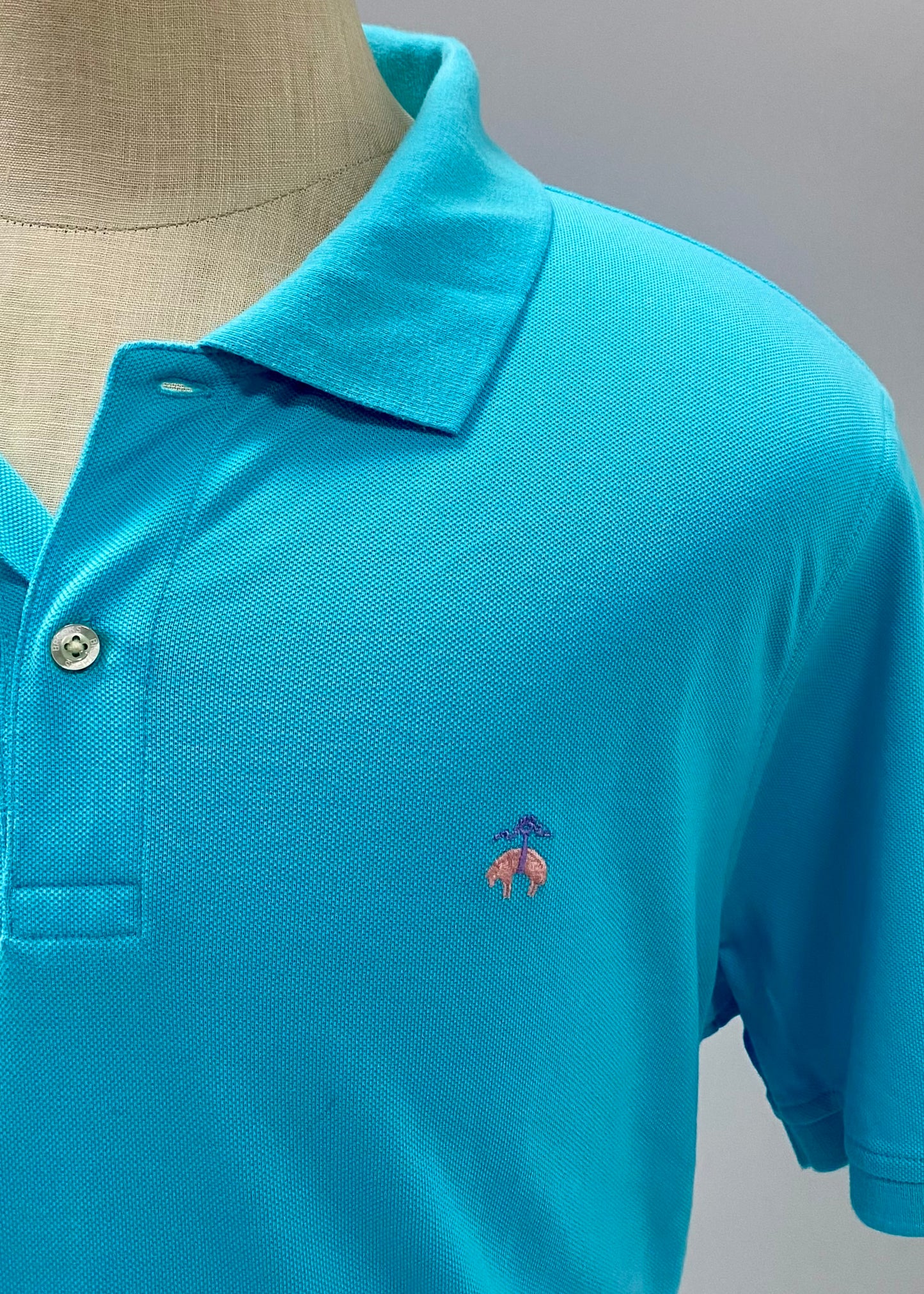 Camiseta Polo Brooks Brothers 🐑 color turquesa intenso Talla XXL Entalle Slim Fit
