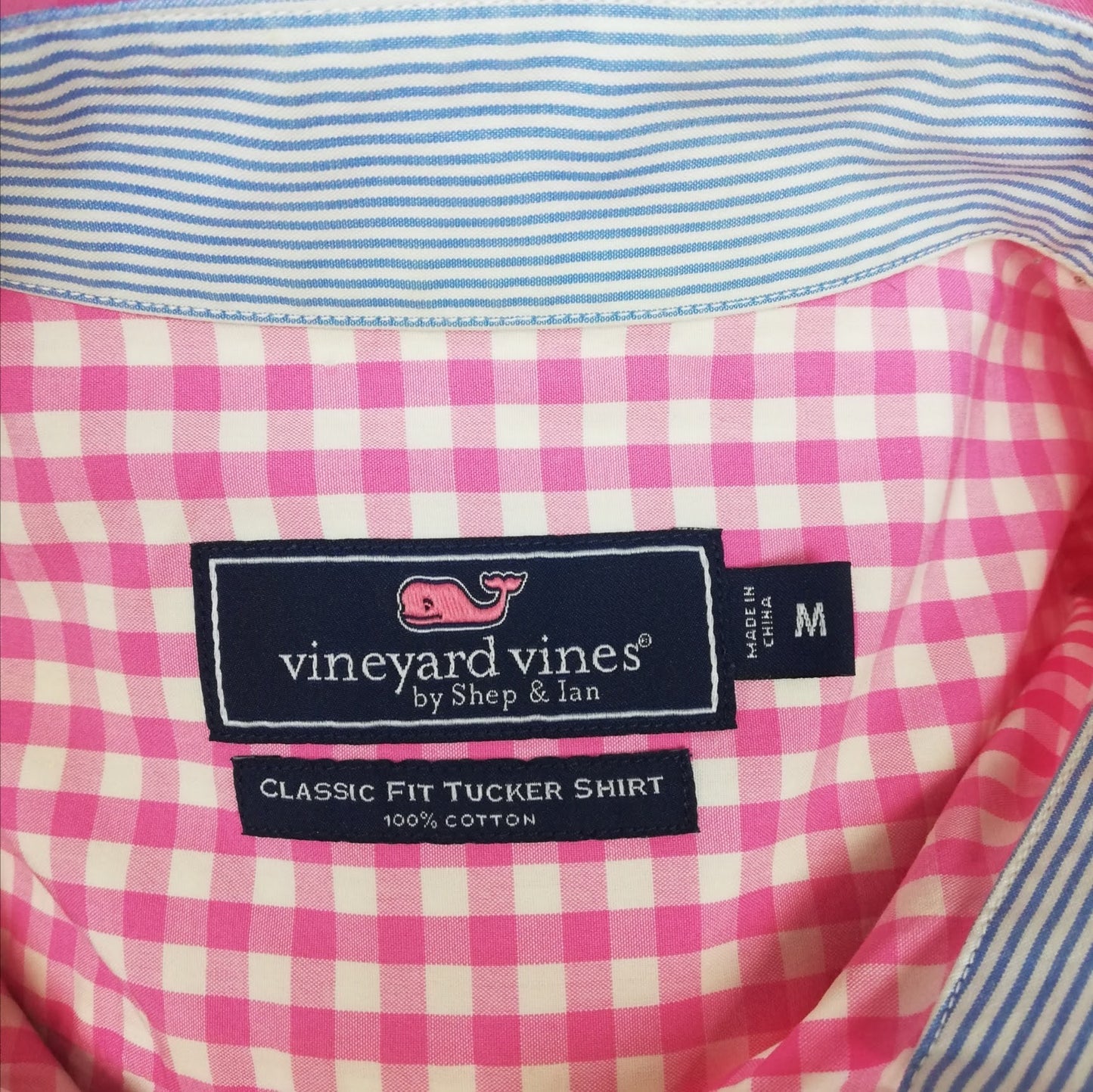 Camisa de cuadros Vineyard Vines 🐳 de cuadros gingham en color rosado y blanco Talla M Entalle Clásico