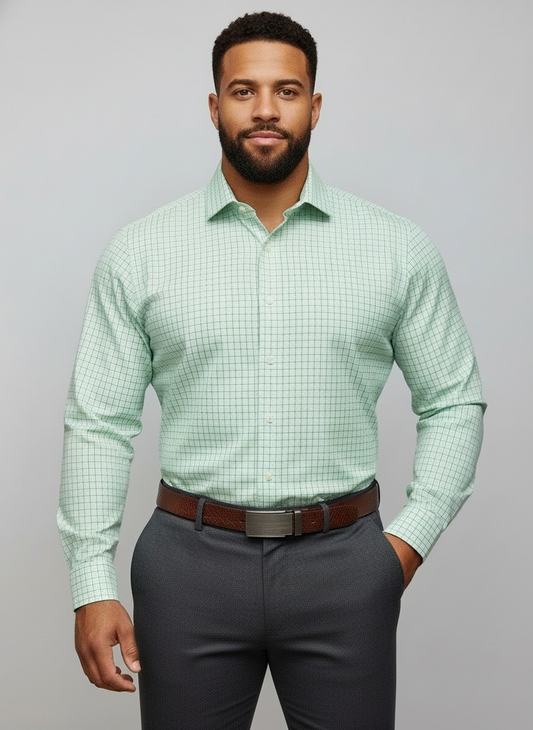 Camisa Polo Ralph Lauren 🏇🏼 color verde claro con patron de cuadros finos en color azul Talla S Entalle Custom Fit