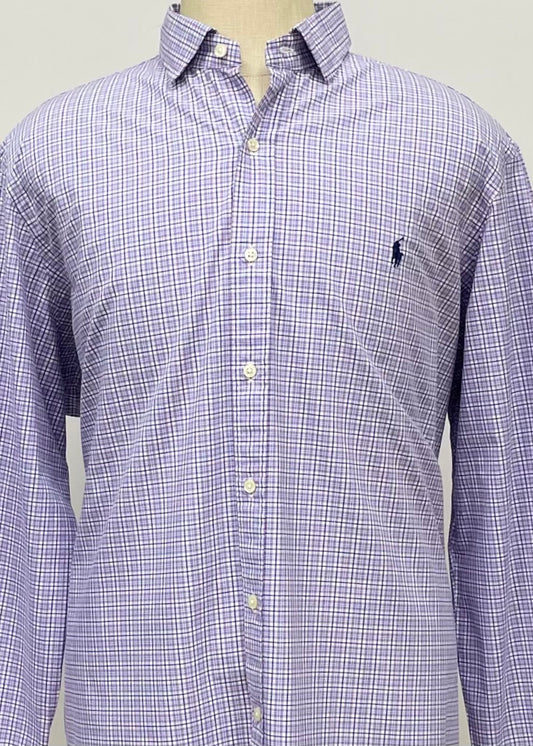 Camisa Polo Ralph Lauren 🏇🏼 color blanco con cuadros morado y azul Talla XXL Entalle Regular