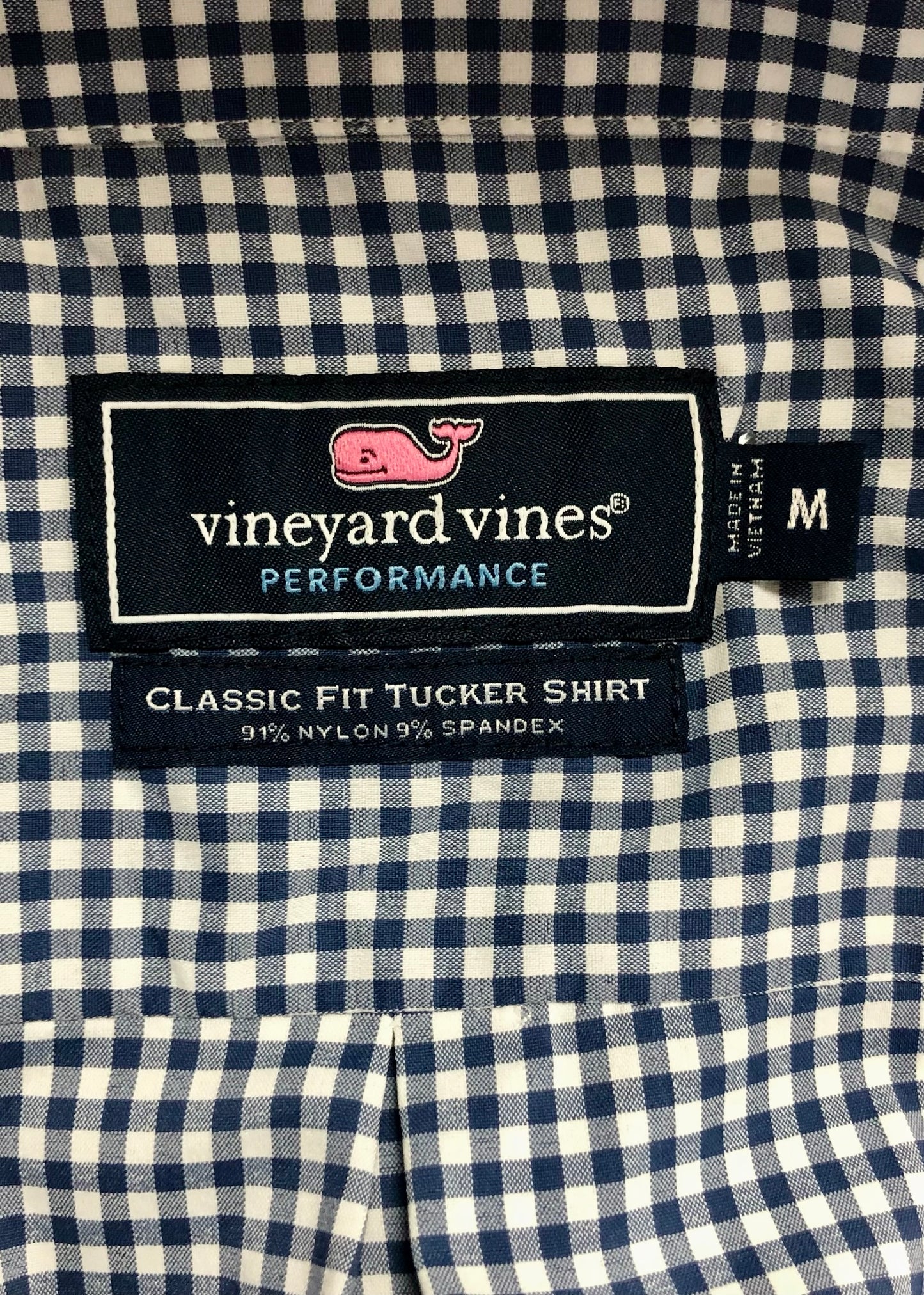 Camisa de botones Vineyard Vines 🐳 Performance de cuadros gingham en color azul navy y blanco Talla M Entalle Slim Fit